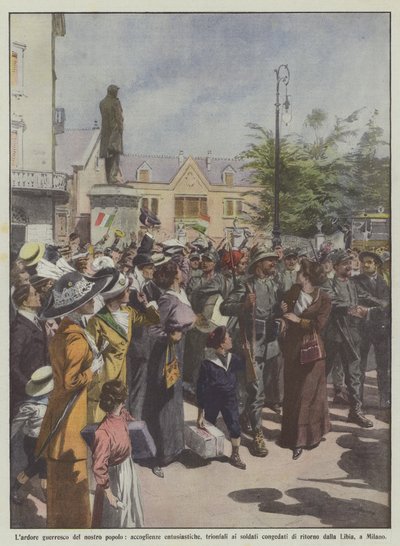 The Warlike Ardor of Our People, Enthusiastic and Triumphal Welcomes to the Discharged Soldiers by Achille Beltrame